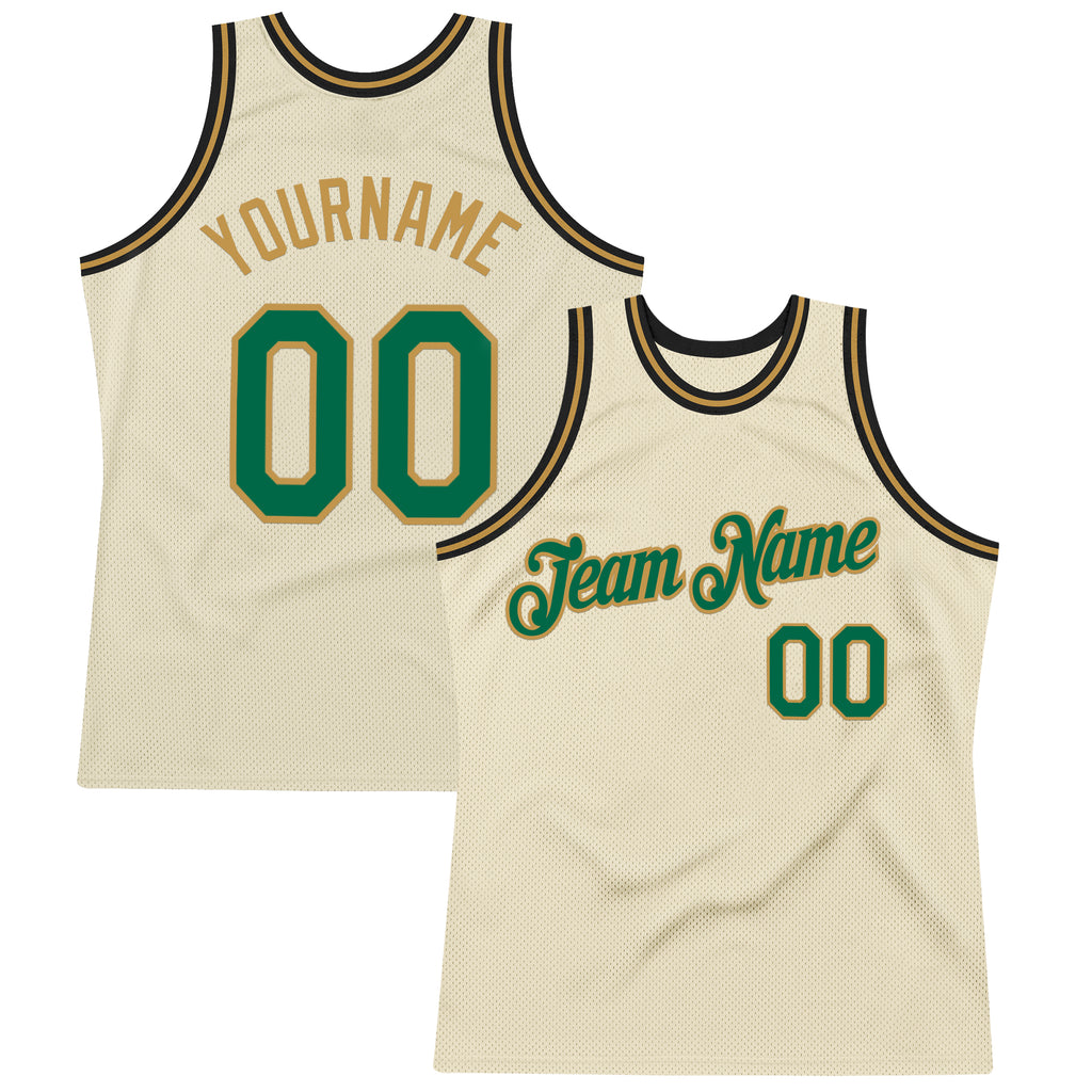 Custom Cream Kelly Green Old Gold-Black Authentic Throwback Basketball Jersey