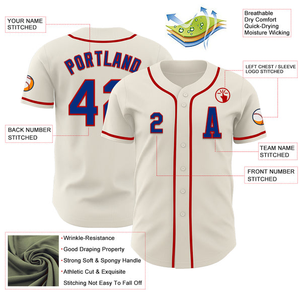 Custom Cream Royal-Red Authentic Baseball Jersey