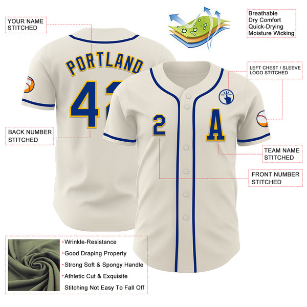 Custom Cream Royal-Gold Authentic Baseball Jersey