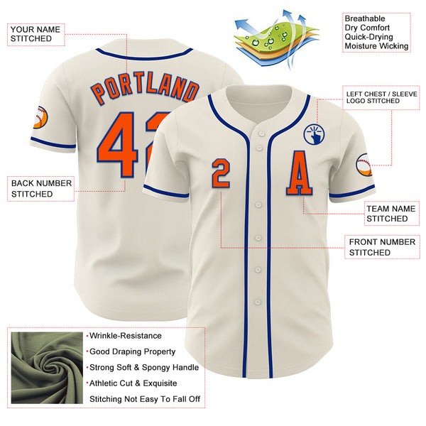 Custom Cream Orange-Royal Authentic Baseball Jersey