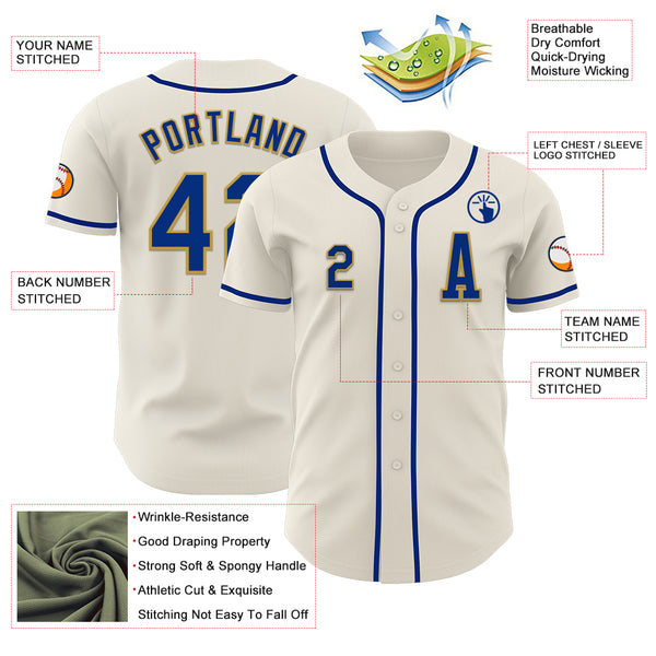 Custom Cream Royal-Old Gold Authentic Baseball Jersey