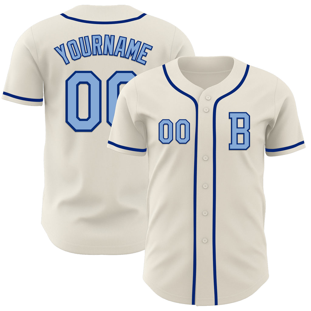 Custom Cream Light Blue-Royal Authentic Baseball Jersey