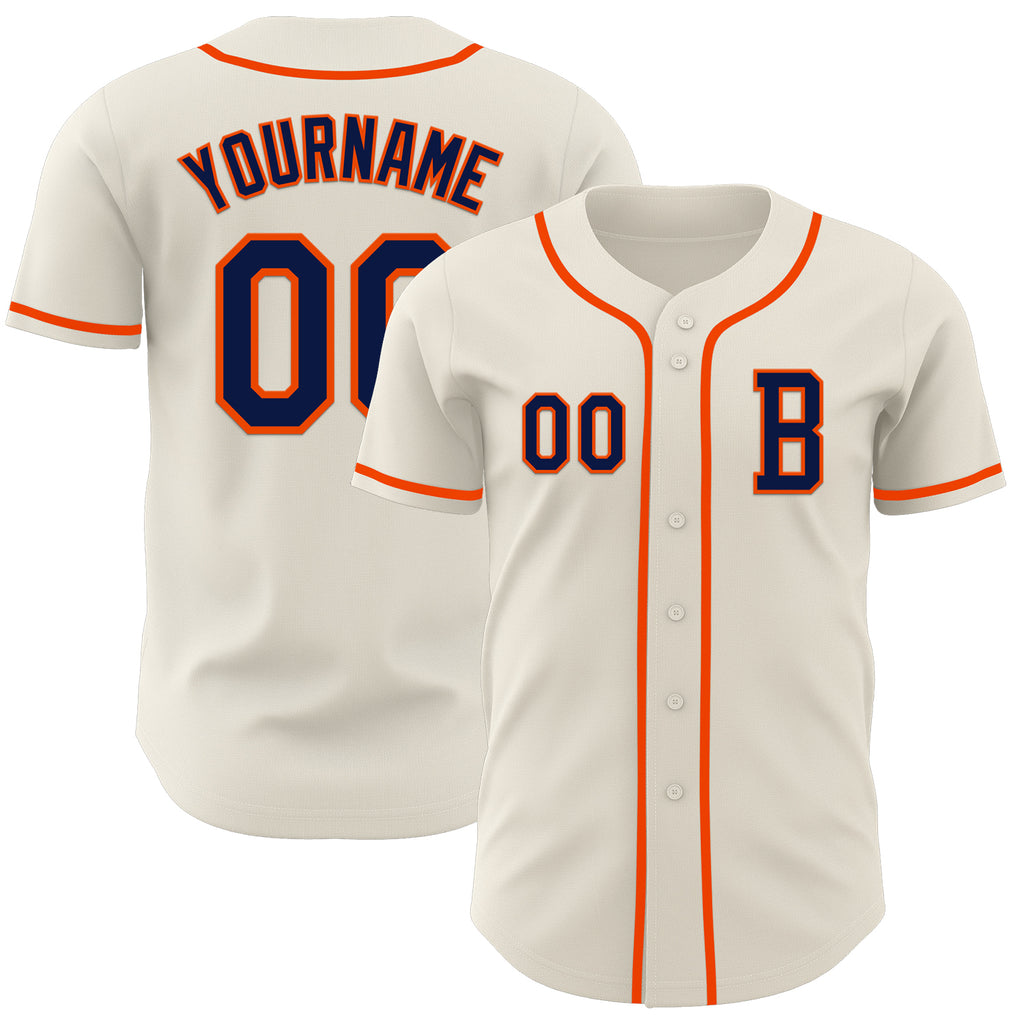 Custom Cream Navy-Orange Authentic Baseball Jersey