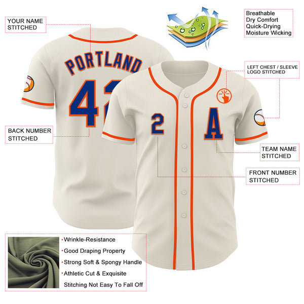 Custom Cream Royal-Orange Authentic Baseball Jersey