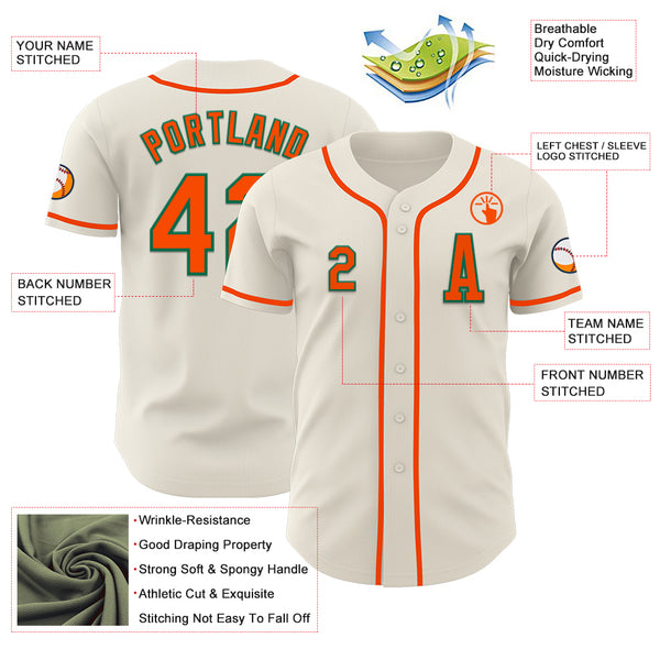 Custom Cream Orange-Kelly Green Authentic Baseball Jersey