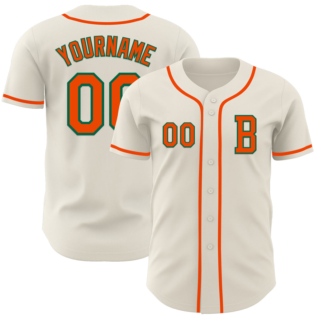 Custom Cream Orange-Kelly Green Authentic Baseball Jersey