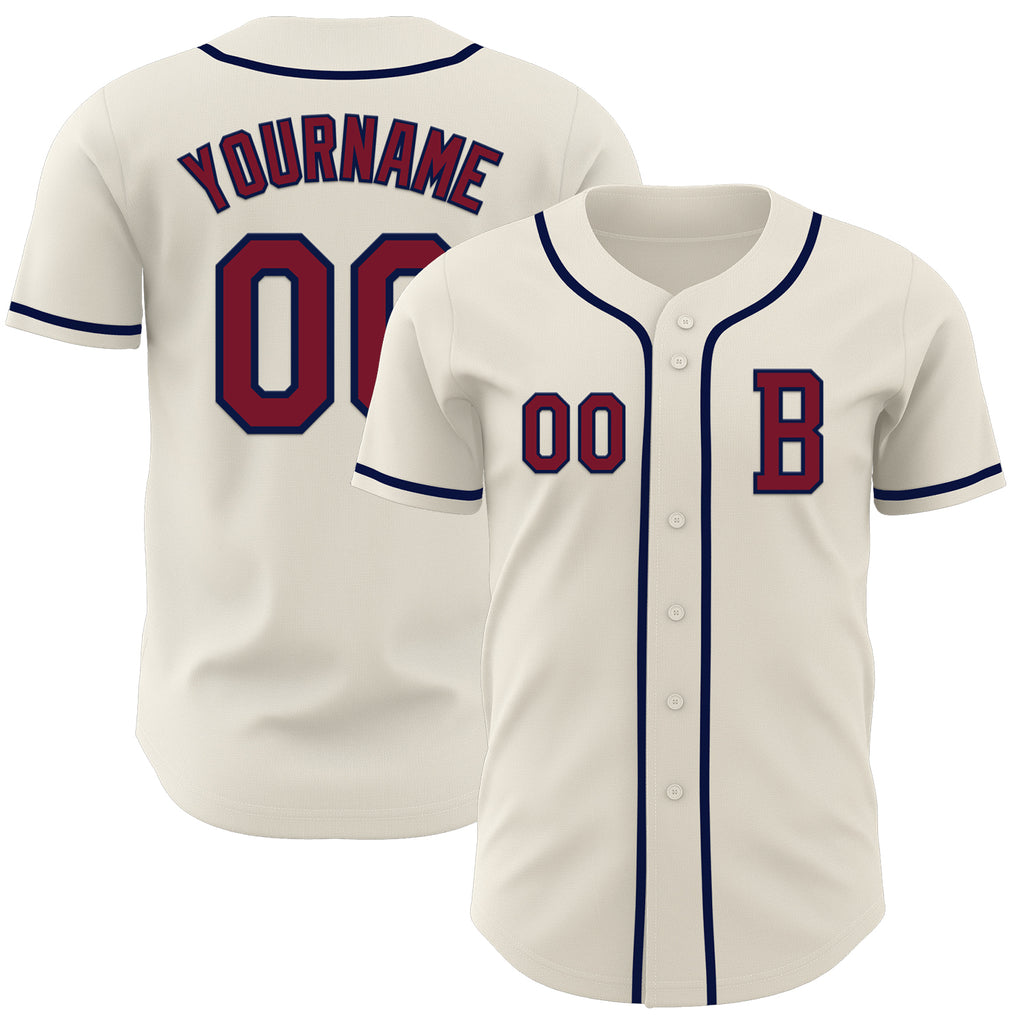 Custom Cream Crimson-Navy Authentic Baseball Jersey