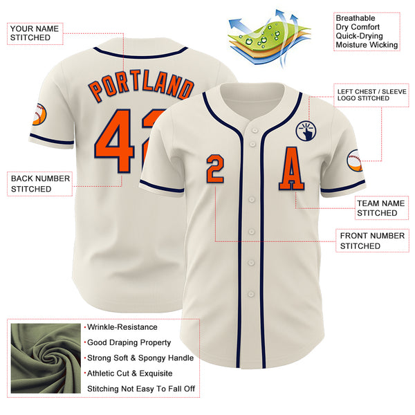 Custom Cream Orange-Navy Authentic Baseball Jersey