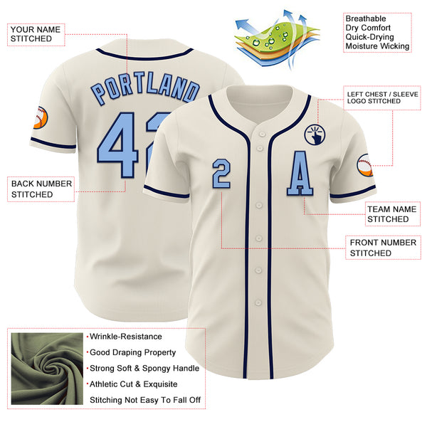 Custom Cream Light Blue-Navy Authentic Baseball Jersey