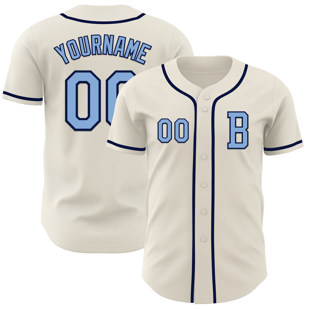 Custom Cream Light Blue-Navy Authentic Baseball Jersey