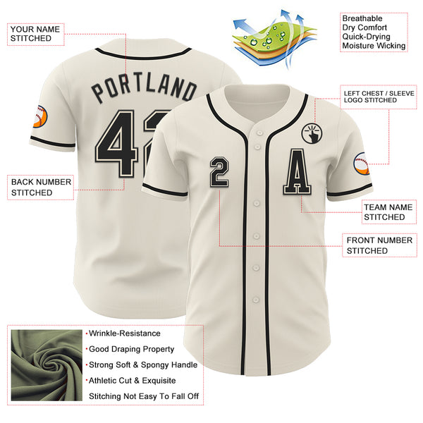 Custom Cream Black Authentic Baseball Jersey