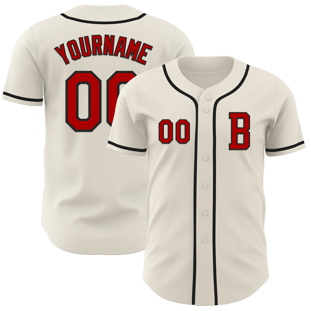 Custom Cream Red-Black Authentic Baseball Jersey