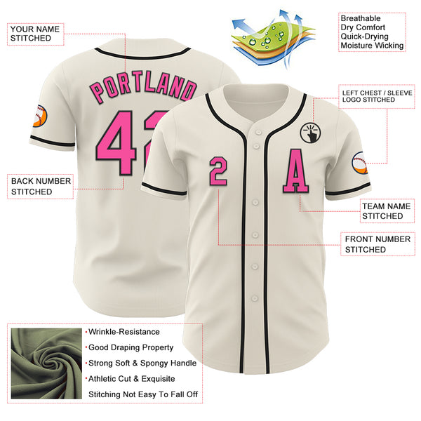 Custom Cream Pink-Black Authentic Baseball Jersey