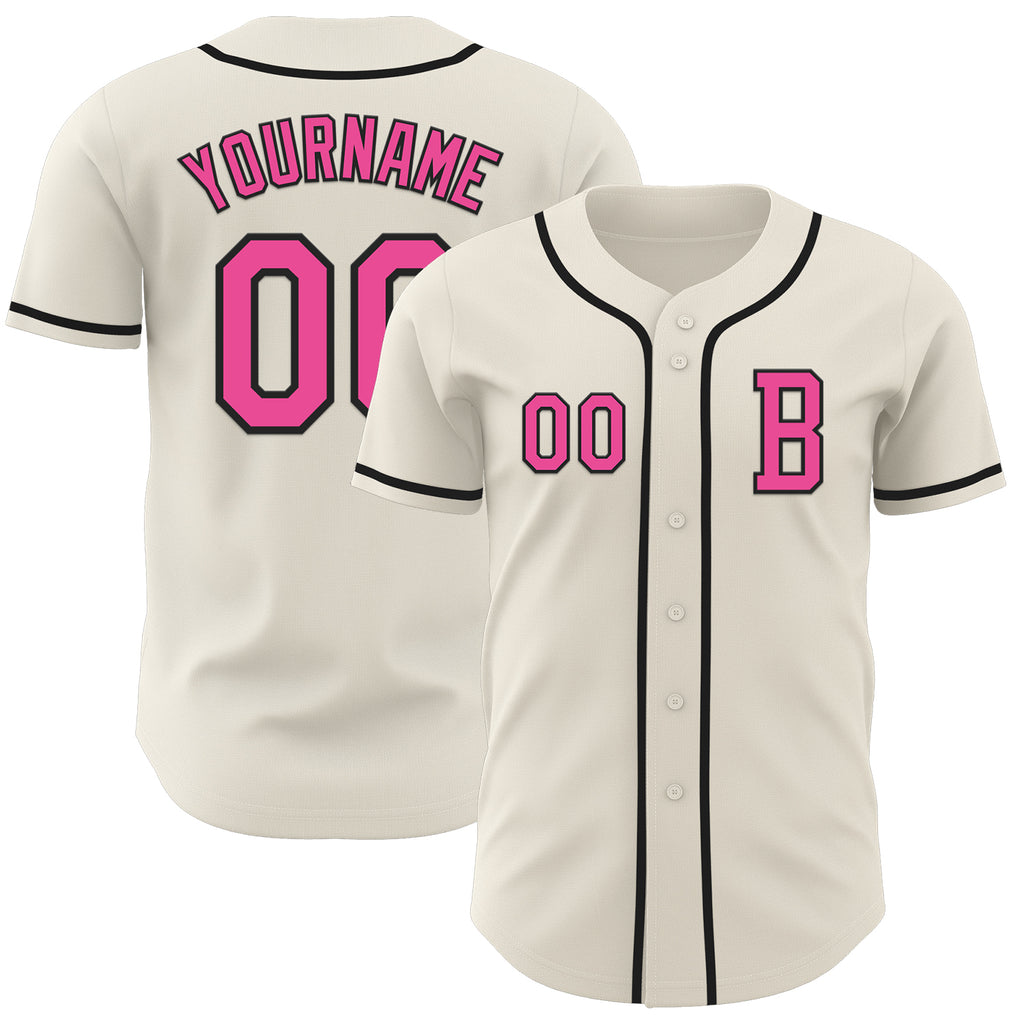 Custom Cream Pink-Black Authentic Baseball Jersey