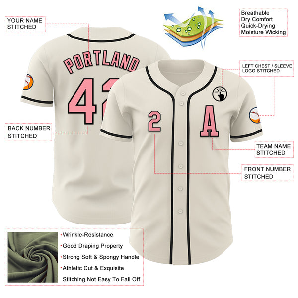 Custom Cream Medium Pink-Black Authentic Baseball Jersey