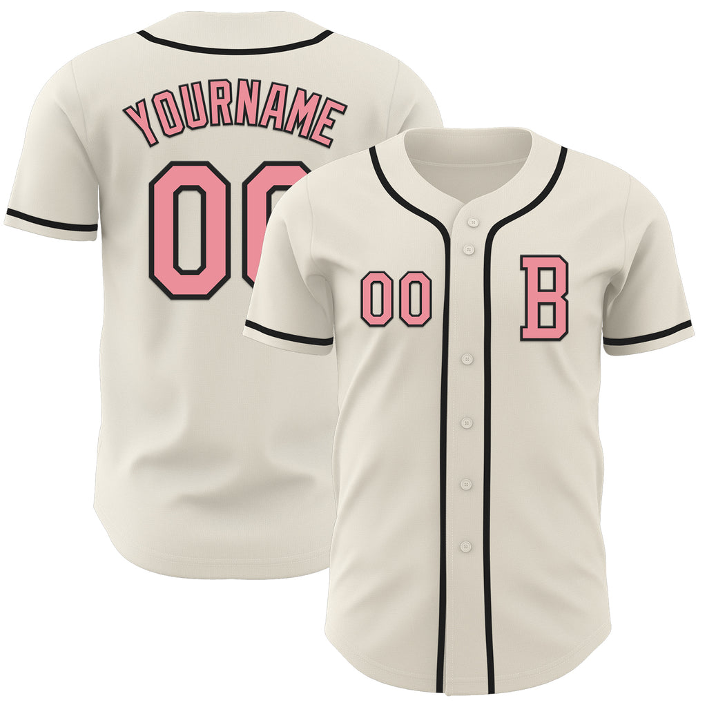 Custom Cream Medium Pink-Black Authentic Baseball Jersey