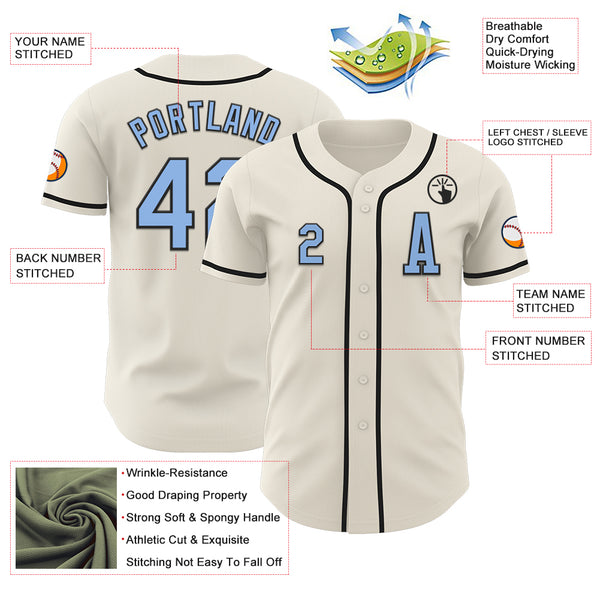 Custom Cream Light Blue-Black Authentic Baseball Jersey