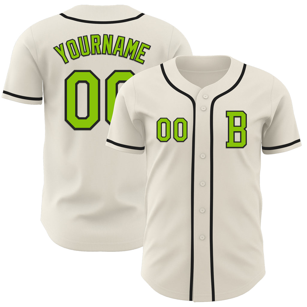 Custom Cream Neon Green-Black Authentic Baseball Jersey