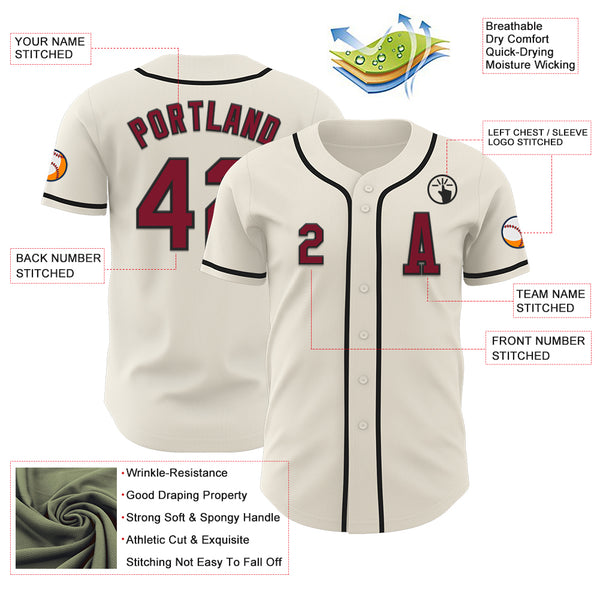 Custom Cream Crimson-Black Authentic Baseball Jersey