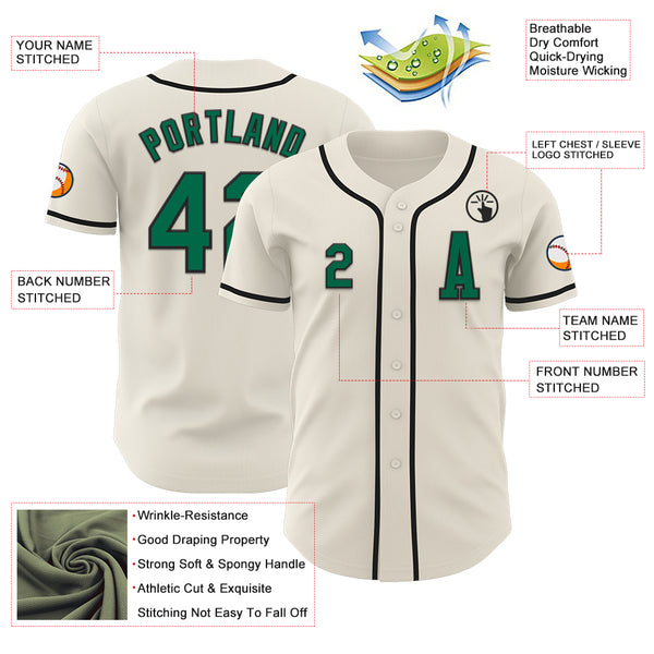 Custom Cream Kelly Green-Black Authentic Baseball Jersey