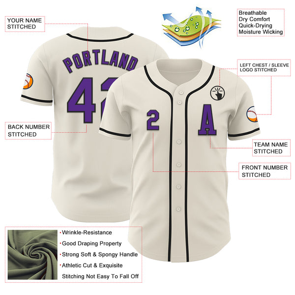 Custom Cream Purple-Black Authentic Baseball Jersey