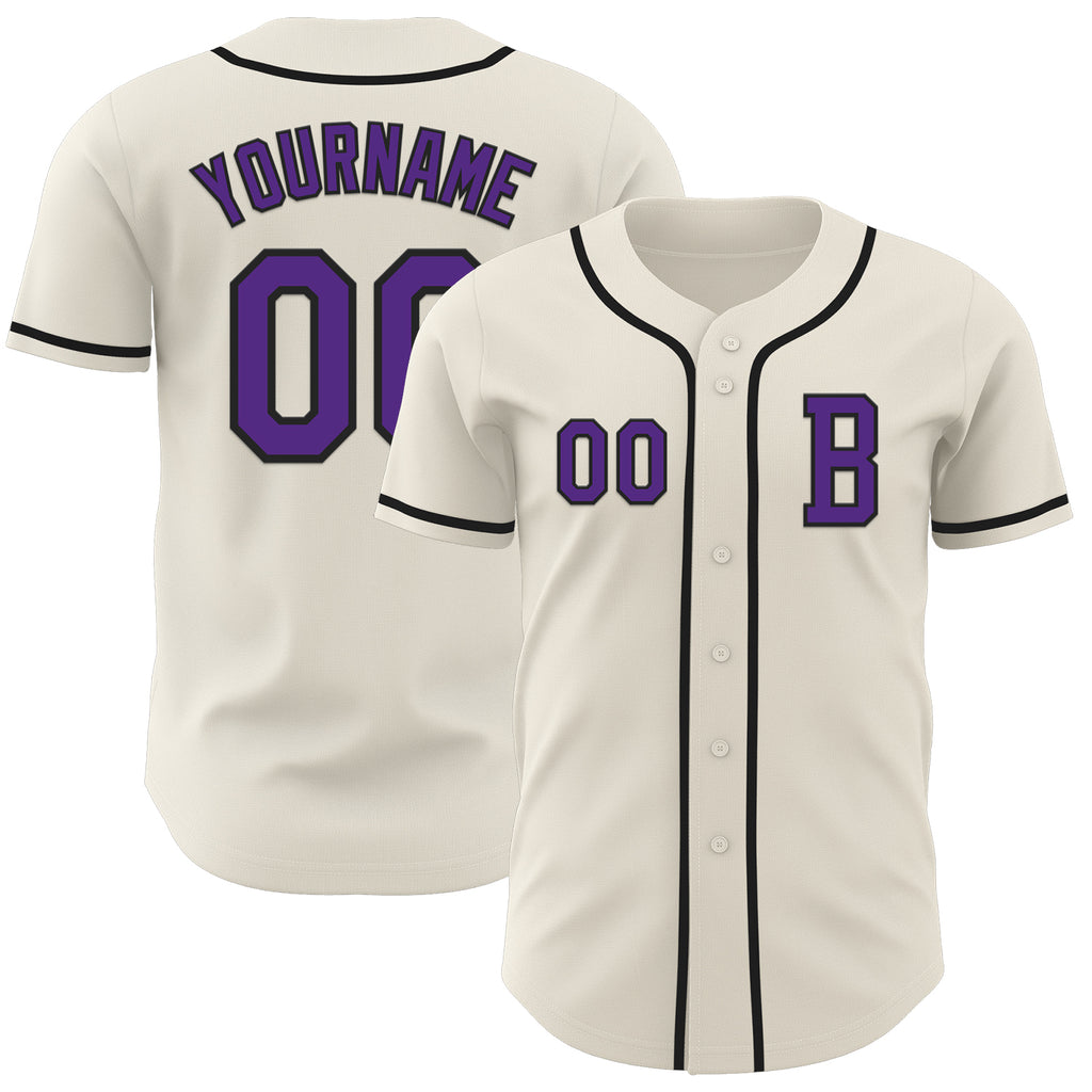 Custom Cream Purple-Black Authentic Baseball Jersey