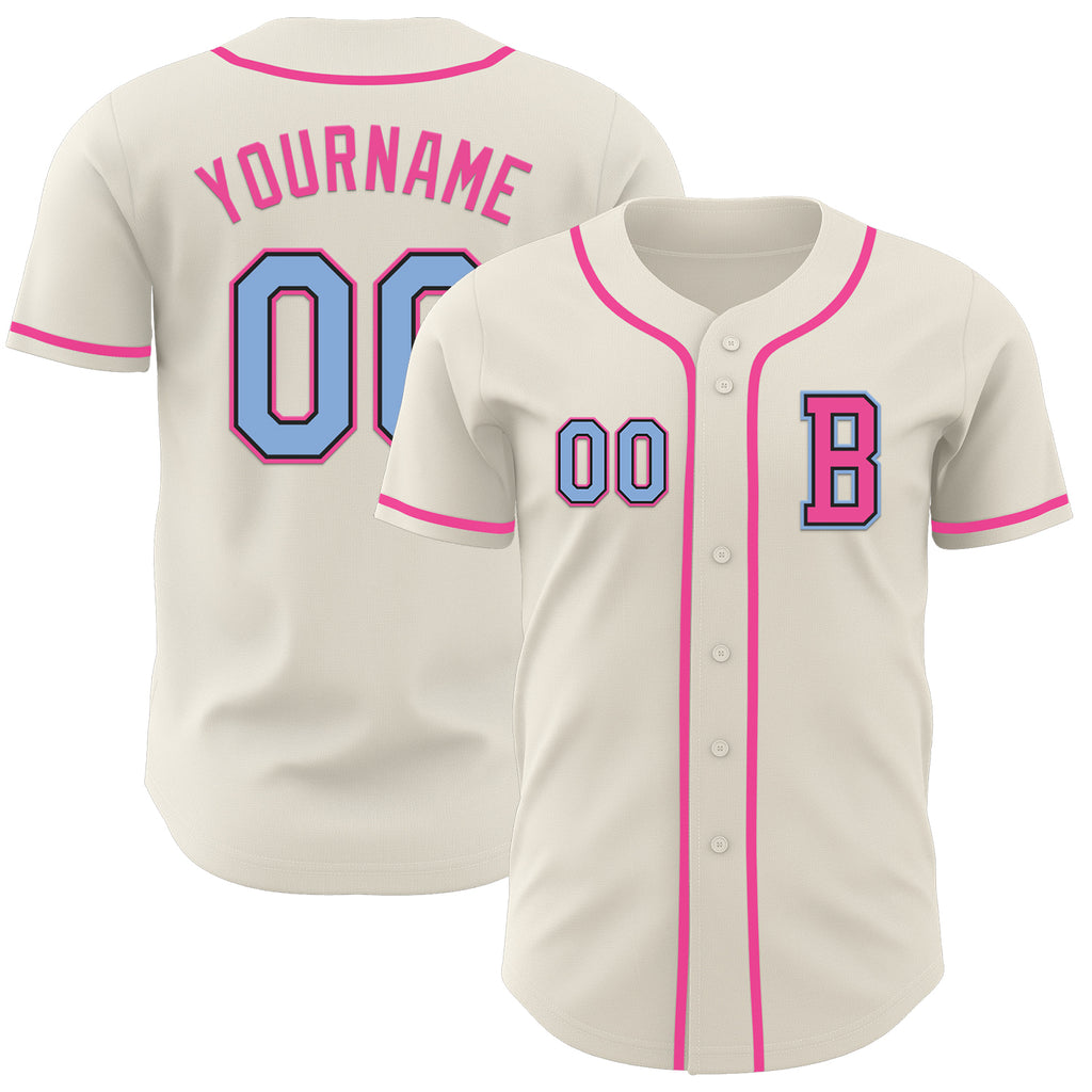 Custom Cream Light Blue Black-Pink Authentic Baseball Jersey