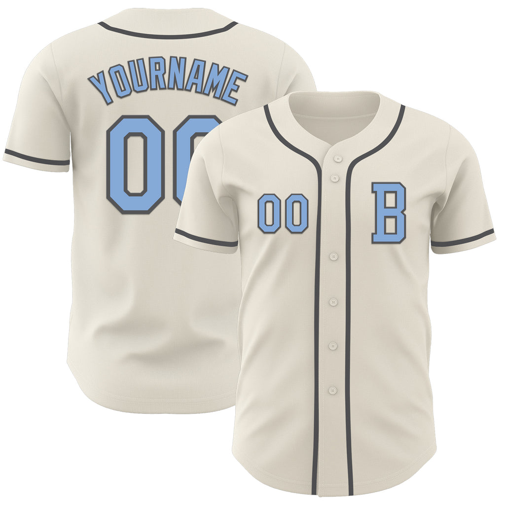 Custom Cream Light Blue-Steel Gray Authentic Baseball Jersey