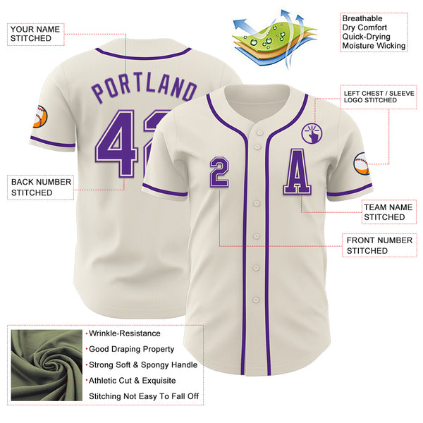 Custom Cream Purple Authentic Baseball Jersey