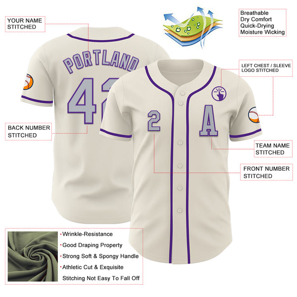 Custom Cream Gray-Purple Authentic Baseball Jersey