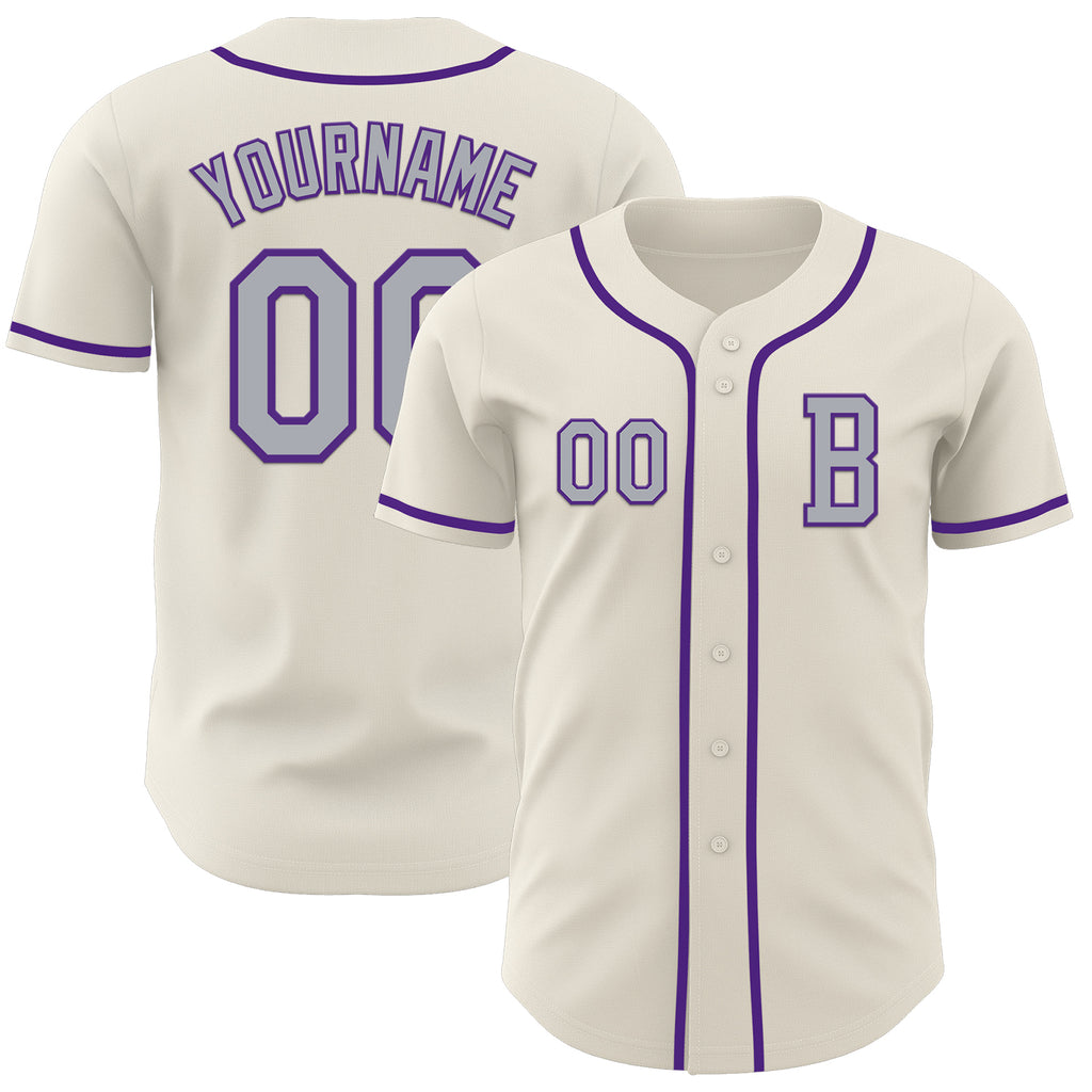 Custom Cream Gray-Purple Authentic Baseball Jersey