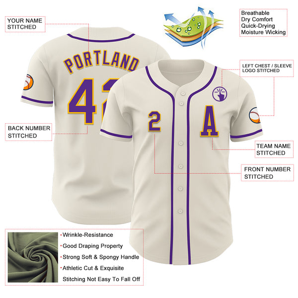 Custom Cream Purple-Gold Authentic Baseball Jersey