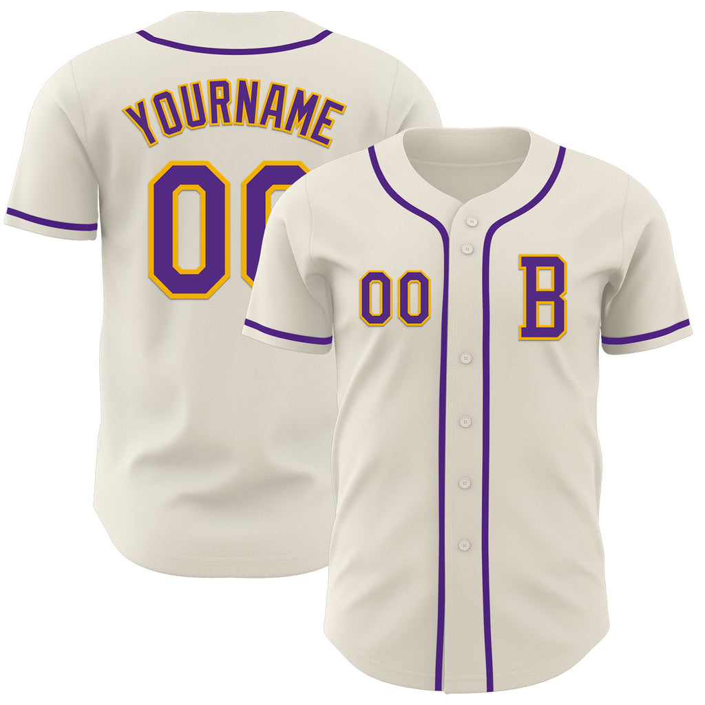 Custom Cream Purple-Gold Authentic Baseball Jersey