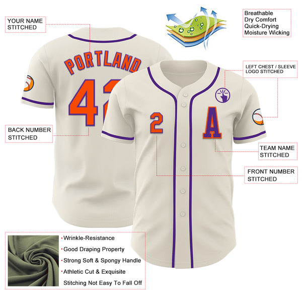 Custom Cream Orange-Purple Authentic Baseball Jersey