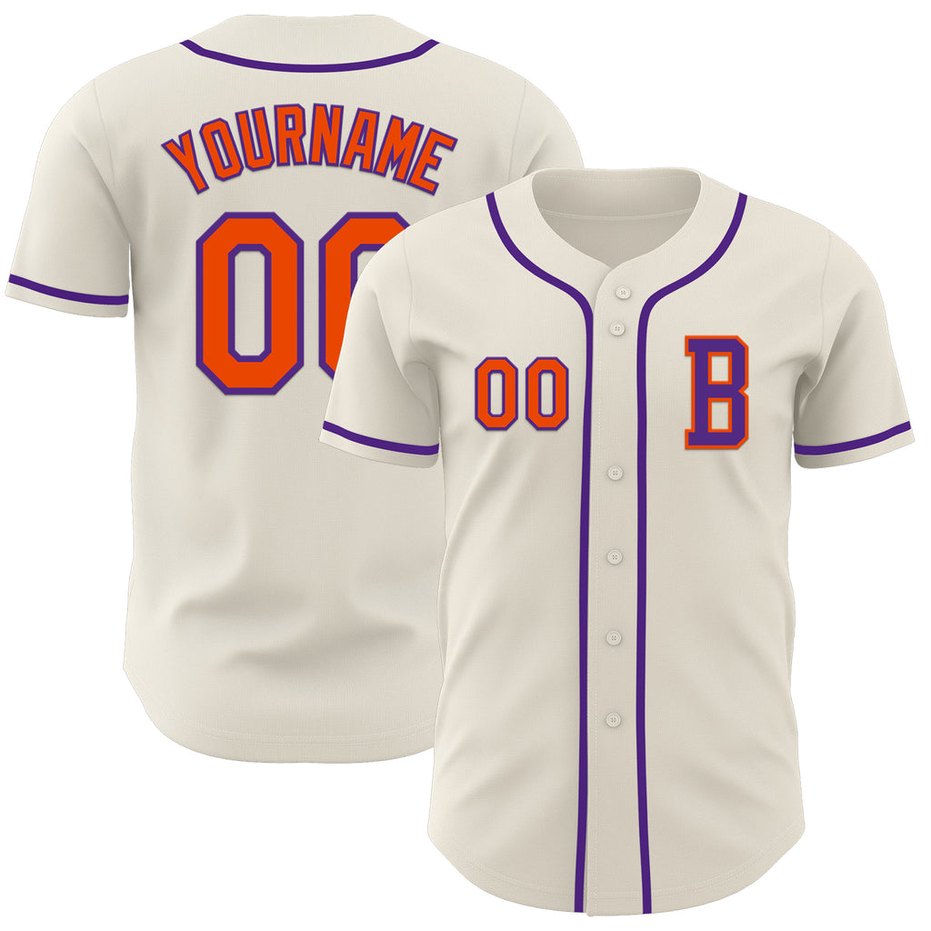 Custom Cream Orange-Purple Authentic Baseball Jersey