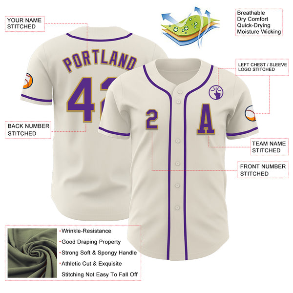 Custom Cream Purple-Old Gold Authentic Baseball Jersey