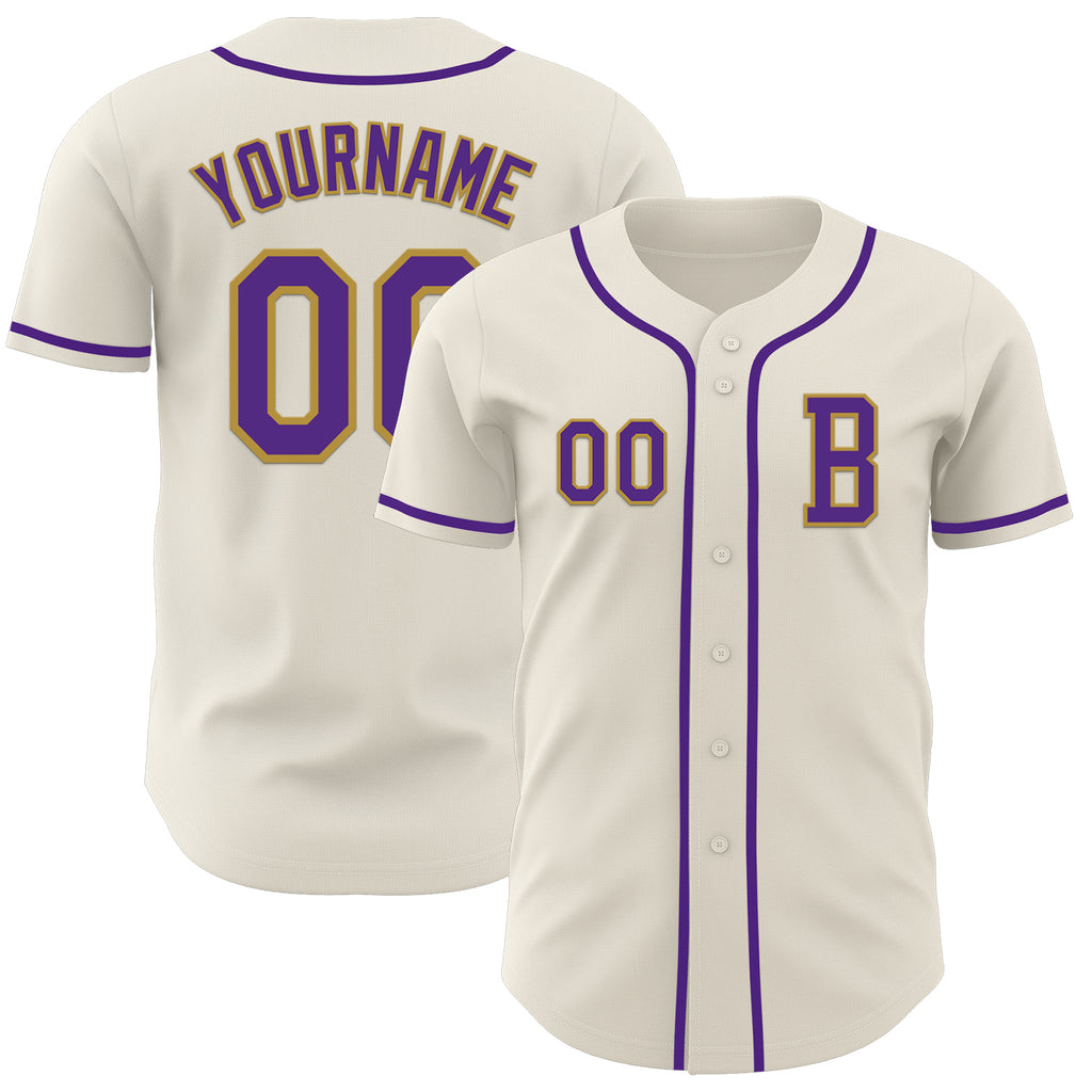 Custom Cream Purple-Old Gold Authentic Baseball Jersey