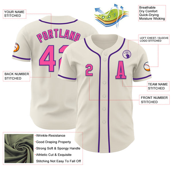 Custom Cream Pink-Purple Authentic Baseball Jersey