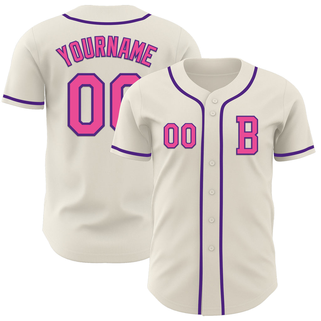 Custom Cream Pink-Purple Authentic Baseball Jersey