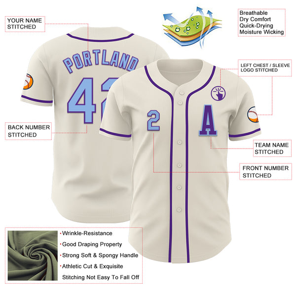 Custom Cream Light Blue-Purple Authentic Baseball Jersey