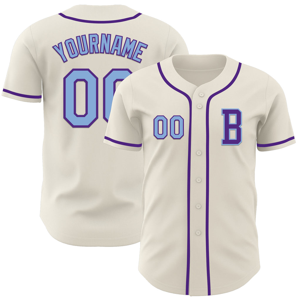 Custom Cream Light Blue-Purple Authentic Baseball Jersey