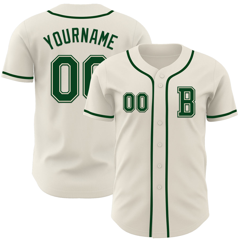 Custom Cream Green Authentic Baseball Jersey