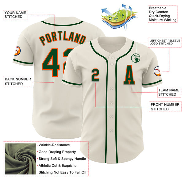 Custom Cream Green-Orange Authentic Baseball Jersey