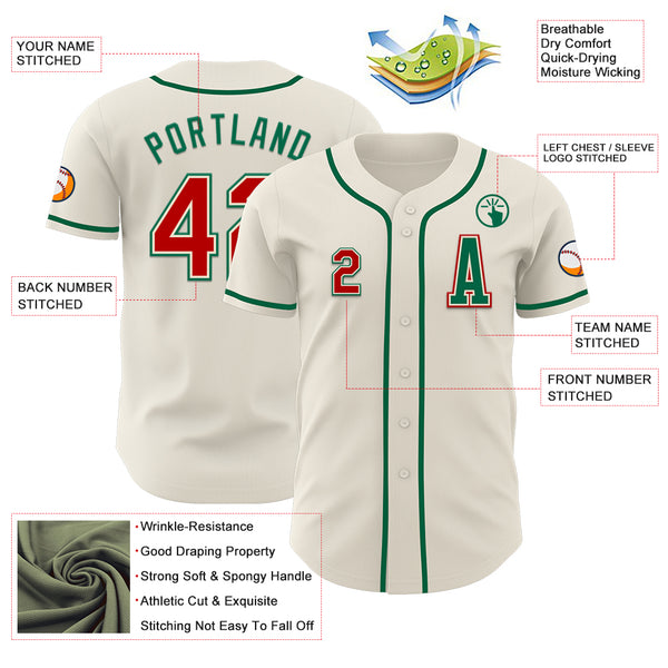 Custom Cream Red-Kelly Green Authentic Baseball Jersey