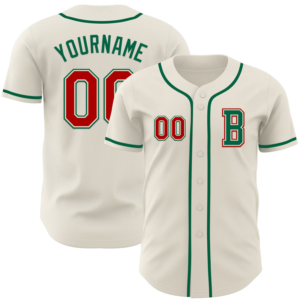 Custom Cream Red-Kelly Green Authentic Baseball Jersey