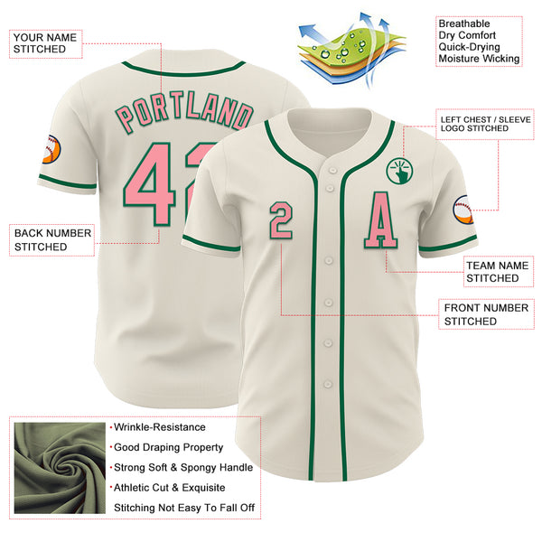 Custom Cream Medium Pink-Kelly Green Authentic Baseball Jersey