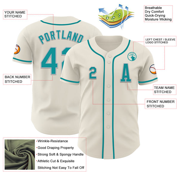 Custom Cream Teal-Gray Authentic Baseball Jersey