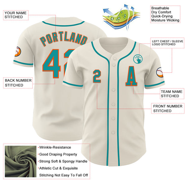 Custom Cream Teal-Orange Authentic Baseball Jersey