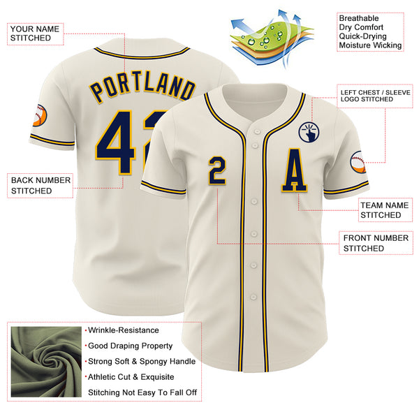 Custom Cream Navy-Gold Authentic Baseball Jersey