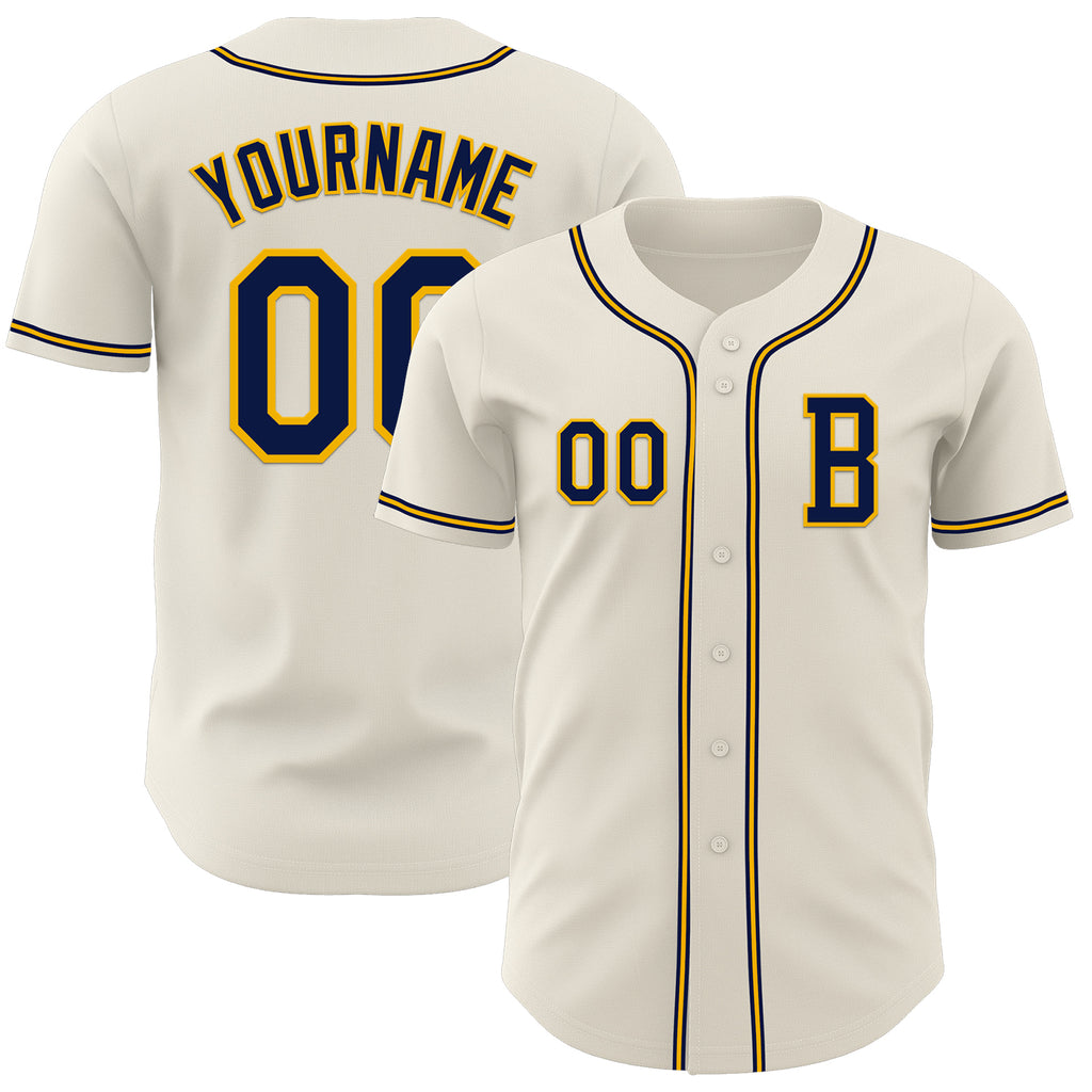 Custom Cream Navy-Gold Authentic Baseball Jersey